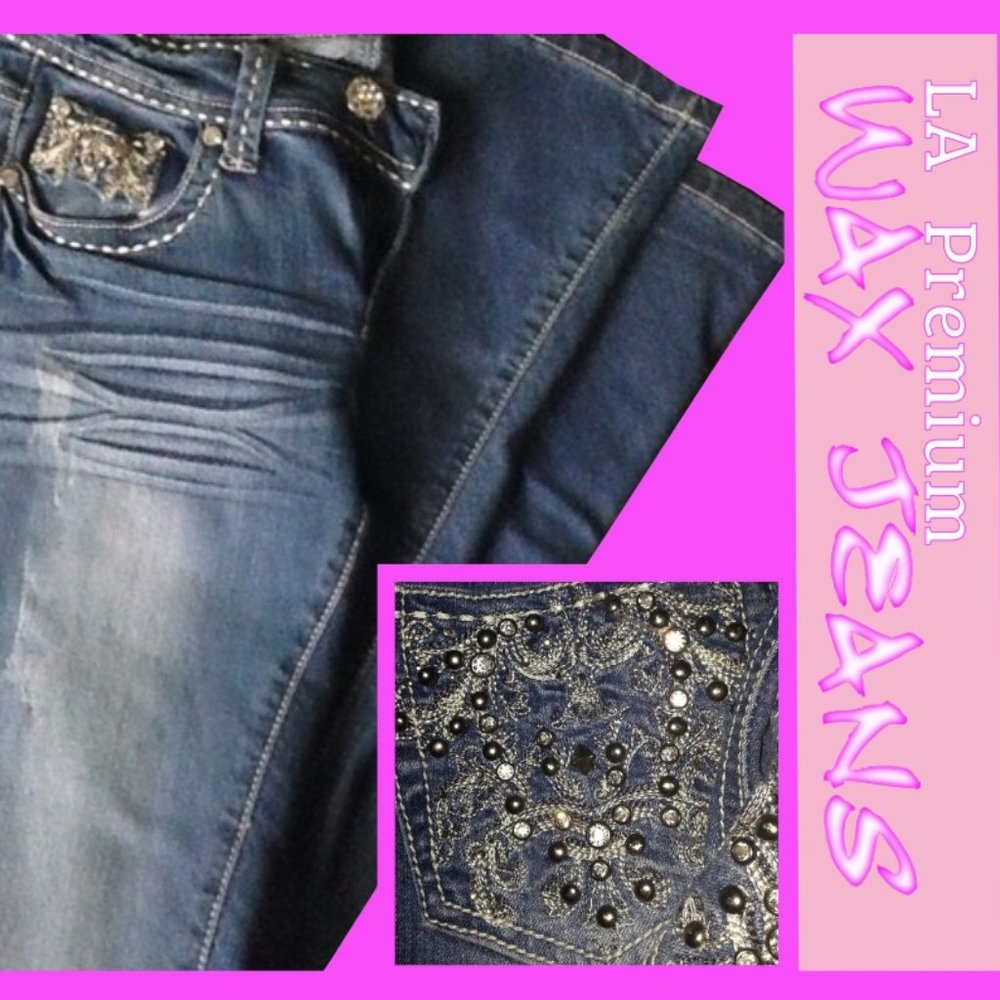 LA PREMIUM WAX JEANS WITH RHINESTO…